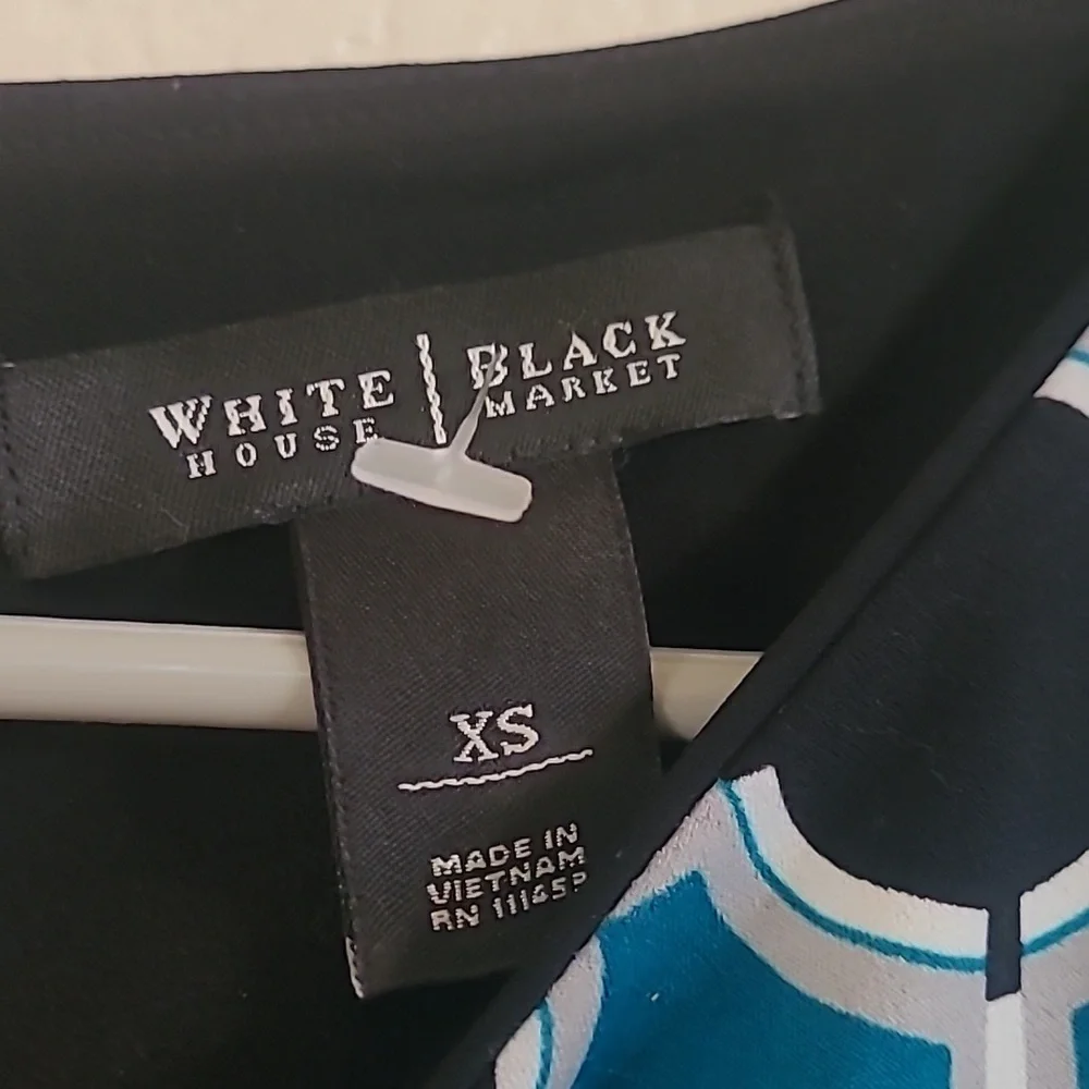 White House Black Market XS Teal Black and White  Geometrical Dress - Picture 5 of 9